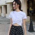 thumbnail image 4 of Women Crew Neck Crop Tops Tummy Cross Short Sleeve Sport Shirt Tank Tops, 4 of 4