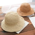 thumbnail image 3 of Zhuge Sombreros de sol de ala ancha plegables y flexibles para niñas, sombrero de paja para playa para niños pequeños, color beige, 3 of 4