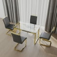 thumbnail image 2 of Modern 4-Person Tempered Glass Dining Table Set with Gold Plated Legs & PU Armless Chairs, Scratch-Resistant Heat-Proof Top, Space-Saving Design for Apartments, 2 of 9