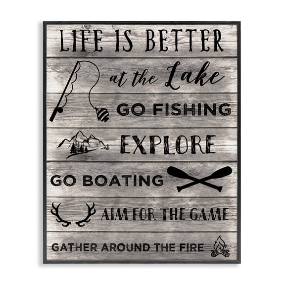 Stupell Industries Coastal Lake Activities & Phrases Black Framed Giclee Art, 11 x 14, by CAD Designs