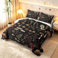 thumbnail image 3 of Homewish Bohemian Botanical Mushroom Twin Quilt Set,Vintage Flowers Twin Coverlet Set,Black,Black Reversible,2pcs, 3 of 7