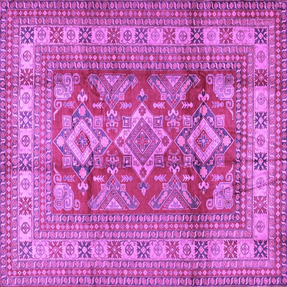 Ahgly Company Indoor Square Geometric Purple Traditional Area Rugs, 8' Square