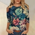 thumbnail image 2 of BangWanChi Womens Summer Tops with Sleeves Women's Fashion Printed T-shirt 3/4 Sleeves Blouse Round Neck Casual Tops, 2 of 5