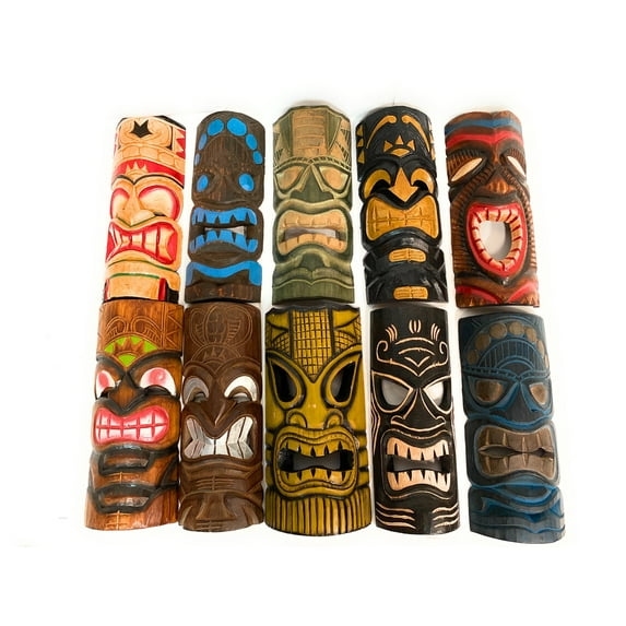 Set of 10 Tiki Masks 12" Hand Carved - Tiki Bar Island Decor | #dptpk7