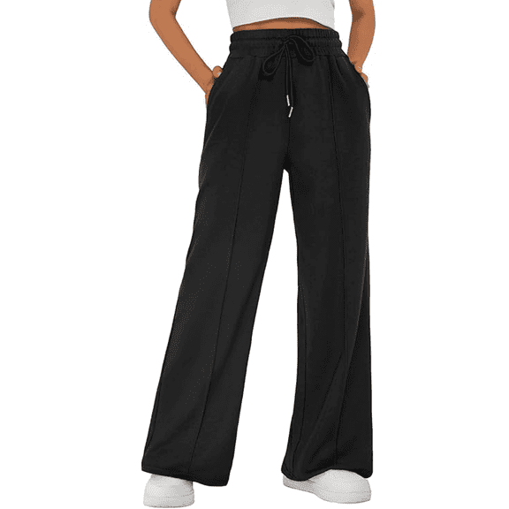 MLDRA Women's Wide-Leg Sports Pants Yoga Sweatpants High-Waisted Loose Jogging Pants with Drawstring & Side Pockets, Soft & Comfortable Lightweight for Summer Black