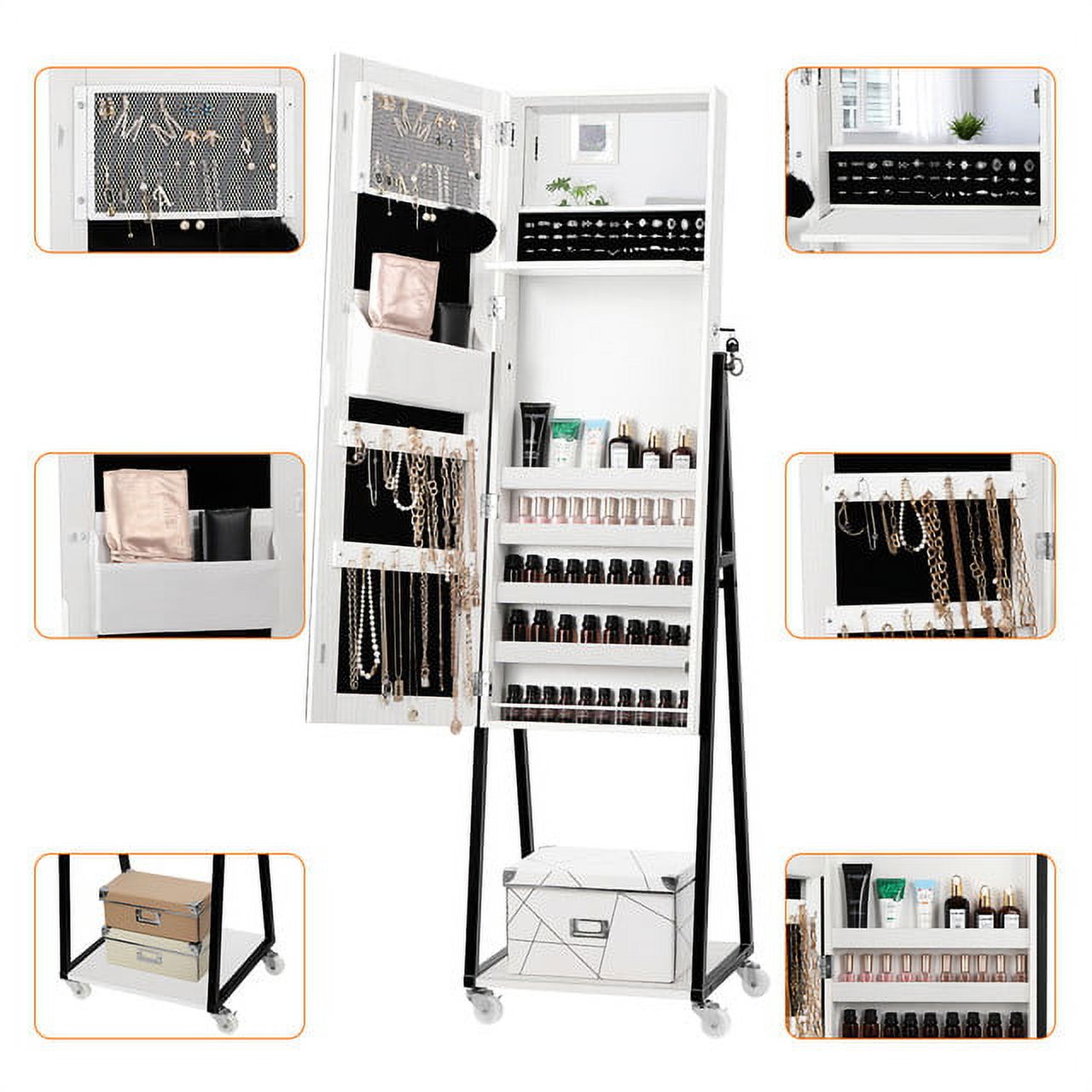 Oumilen Wood Jewelry Armoire on Casters in Pure White