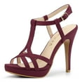 thumbnail image 1 of BLISSFUL STEP Women's T Strap Slingback Platform Heeled Sandals, 1 of 7
