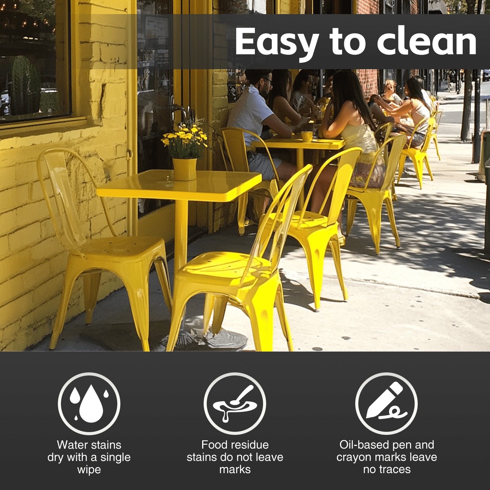 SOLEGGIATA Yellow Metal Dining Chairs Set of 2 Industrial Stackable Chairs Suitable for Indoor Outdoor Dining Room Kitchen Restaurant Cafe Daisy Yellow