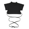 thumbnail image 4 of Sinleey Kids Girls Hip Hop Crop Top Vest Short Sleeve Mock Neck Strappy Jazz Modern Dance T-Shirts Black 110, 4 of 7