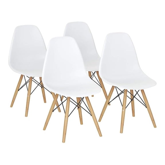 Dining Chairs Set of 4 White, Pre Assembled Century with Wood Legs, Armless Kitchen Chairs, Plastic Side Chair for Dining Room, Kitchen, Living Room