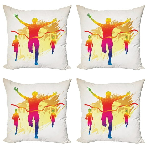 Ambesonne Grunge Throw Pillow Cover 4 Pack, Silhouette Winner Man, 18", Yellow Purple