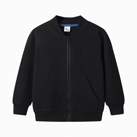 KPOPLK Kids Zip Up Bomber Jacket 1-8 Years Long Sleeve Baseball Collar Sweatshirt Fall School Clothes Size 12-18 Months,Black