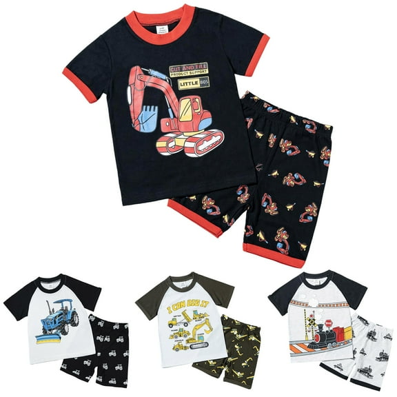 WUANDIXFA Boys Pajamas 2-Piece Summer Cotton Short Sleeve Kids PJs Snug Fit Sleepwear Set Size 2-7 Years (Blue, 5-6 Years)