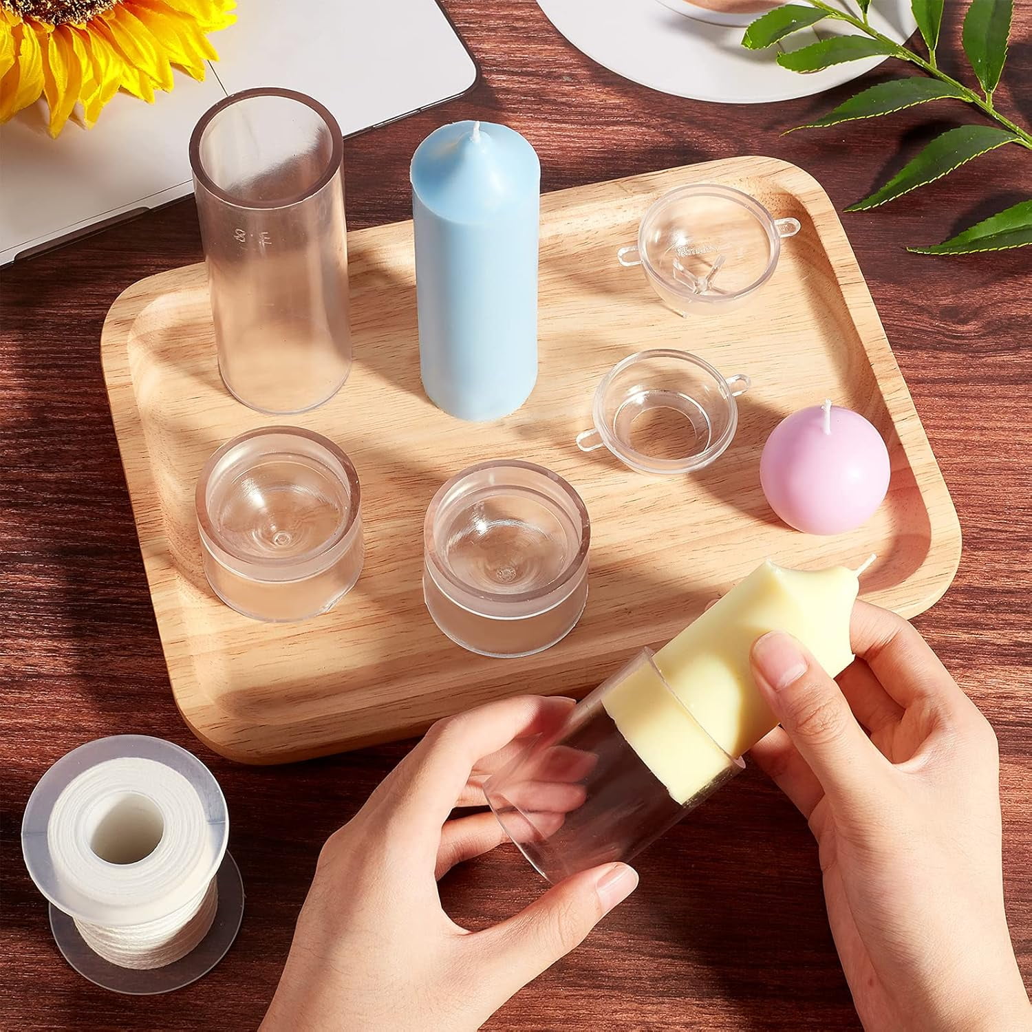 DIY Candle Making Tools with Plastic Candle Molds Eco-Friendly Candle Wick Iron Hair Bobby Pins Simple Hairpin Paper Stickers and Birch Wood Craft Ice Cream Sticks Clear 4.5x6.1x4.6cm 1pc