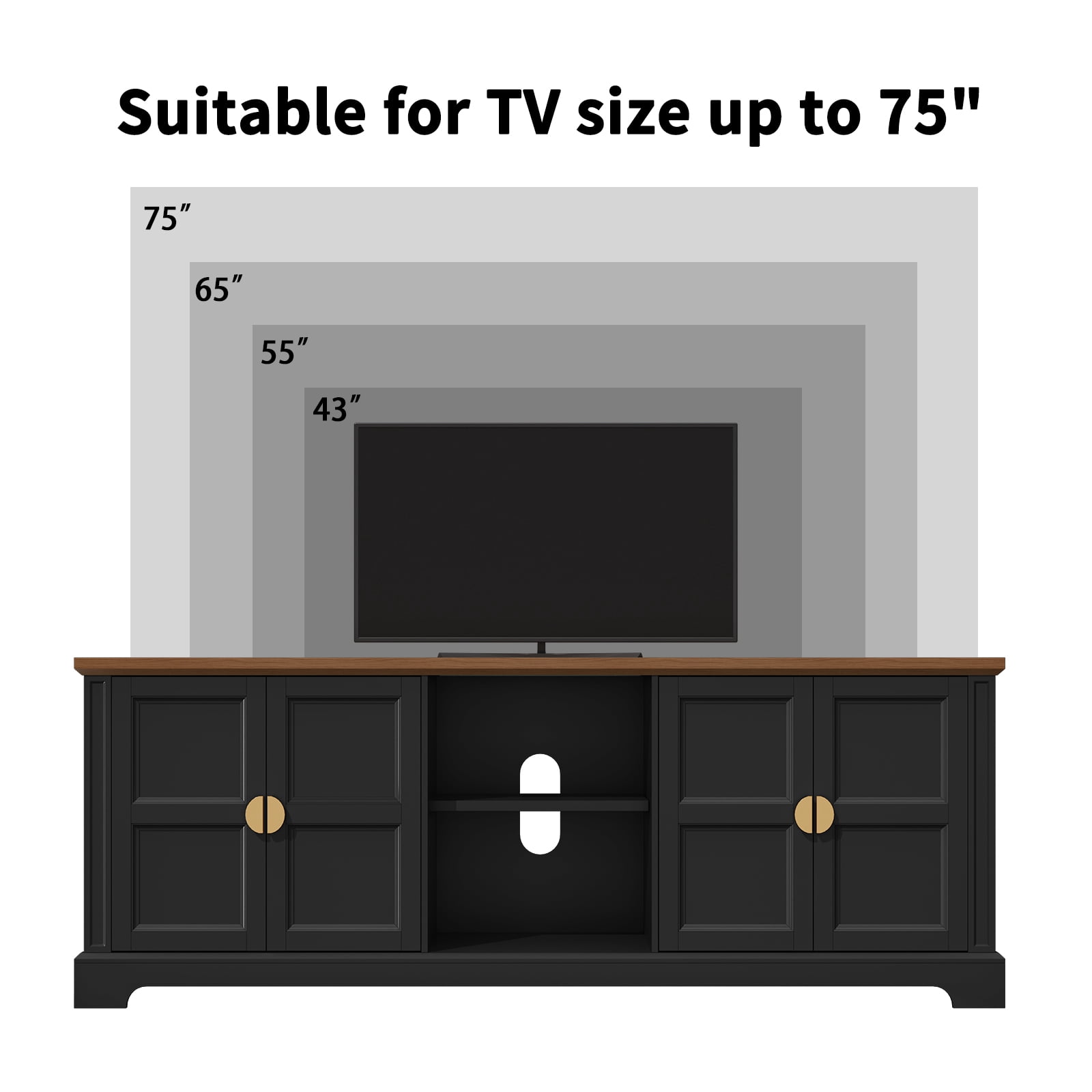 HLR Black 67" Modern Farmhouse TV Stand, Wood Entertainment Center for 75 In TV for Living Room