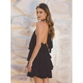 thumbnail image 6 of Women's Floral Backless Mini Halter Neck Applique Layered Ruffled Hem Dress for Party Black S, 6 of 8