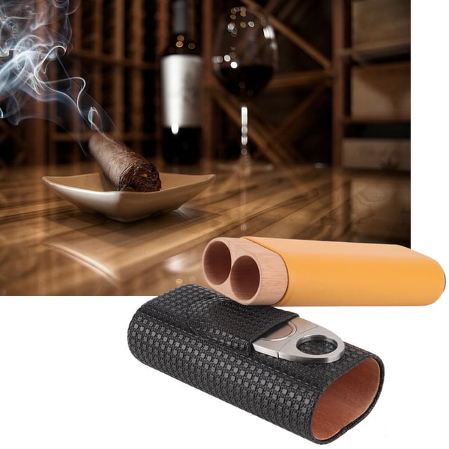 Estuche para puros, humidor de puros de madera de cedro y cuero negro El humidor eleva tu experiencia