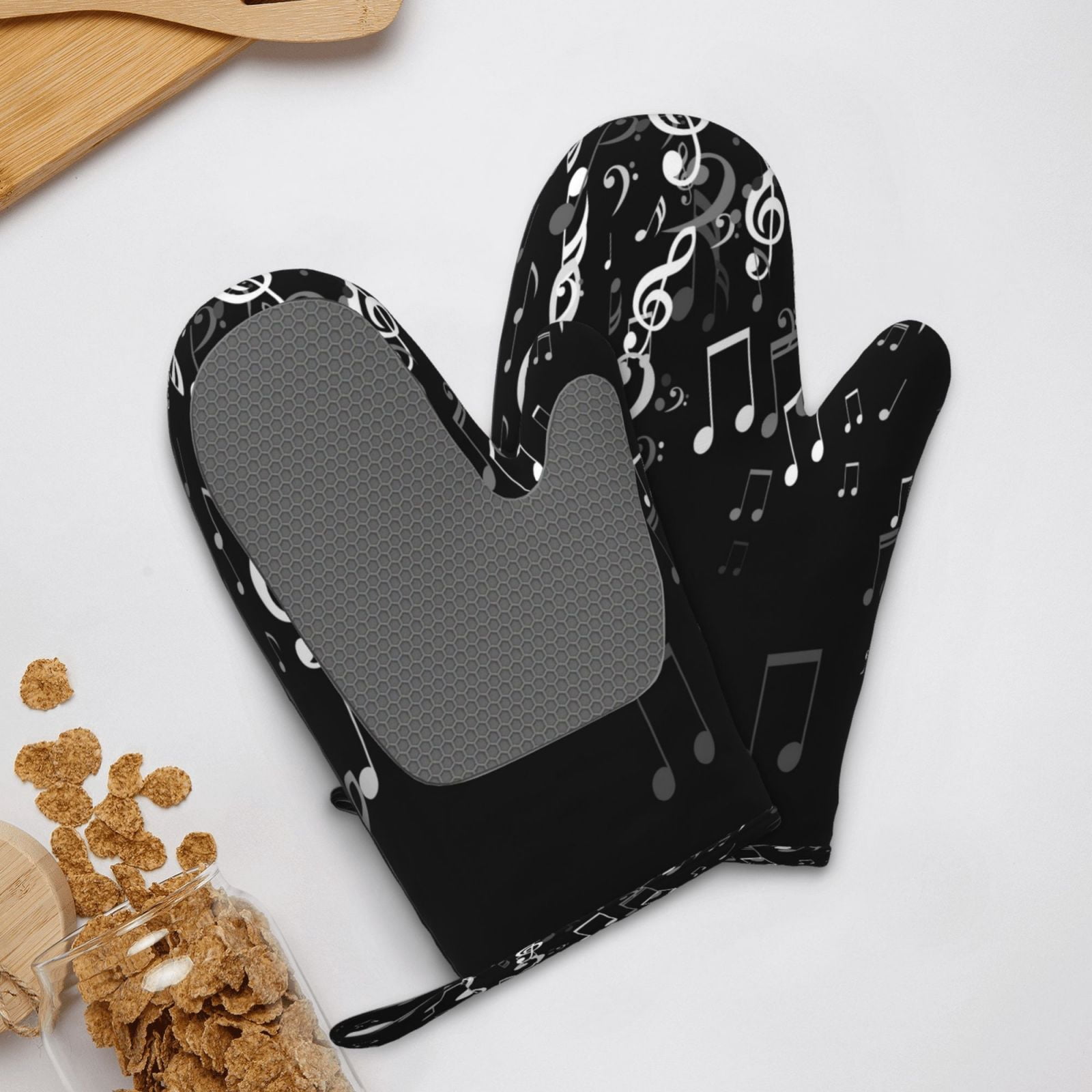 Hirioo Falling Musical for Silicone Oven Mitts for BBQ, Baking, Cooking, Set of 2, Heat Resistant 260℃, Non-Slip Kitchen Essentials