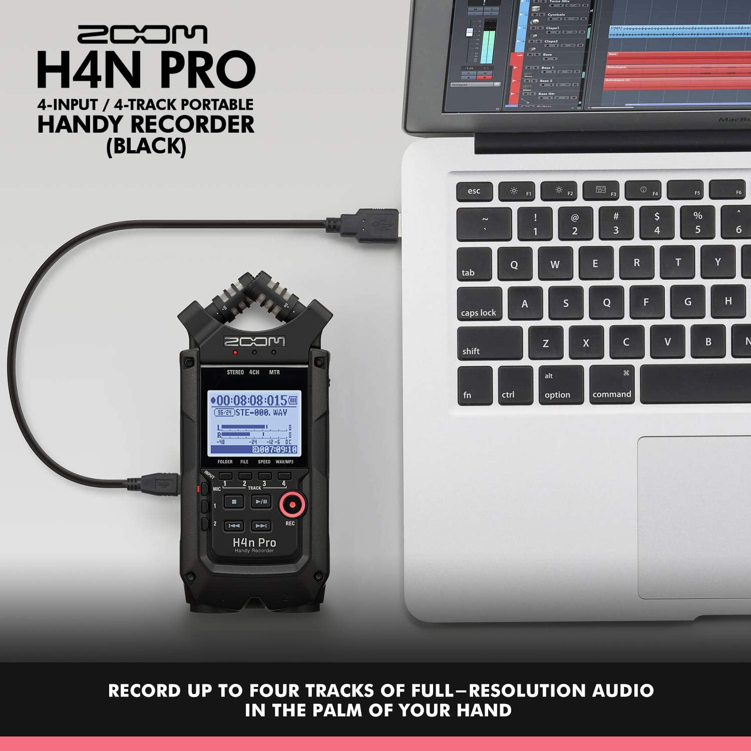 Zoom H4n Pro 4-Input/4-Track Handy Recorder, All Black With Accessory Kit  ZH4NPROAB A