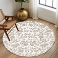 thumbnail image 3 of 5ft Round Rug, Khaki Flower Non-Skid Rubber Backing Large Area Rugs - Living Room Bedroom Home Office, Vintage Farmhouse Boho Leaf Spring Plant Indoor Floor Mat Carpets Washable Rug, 3 of 9