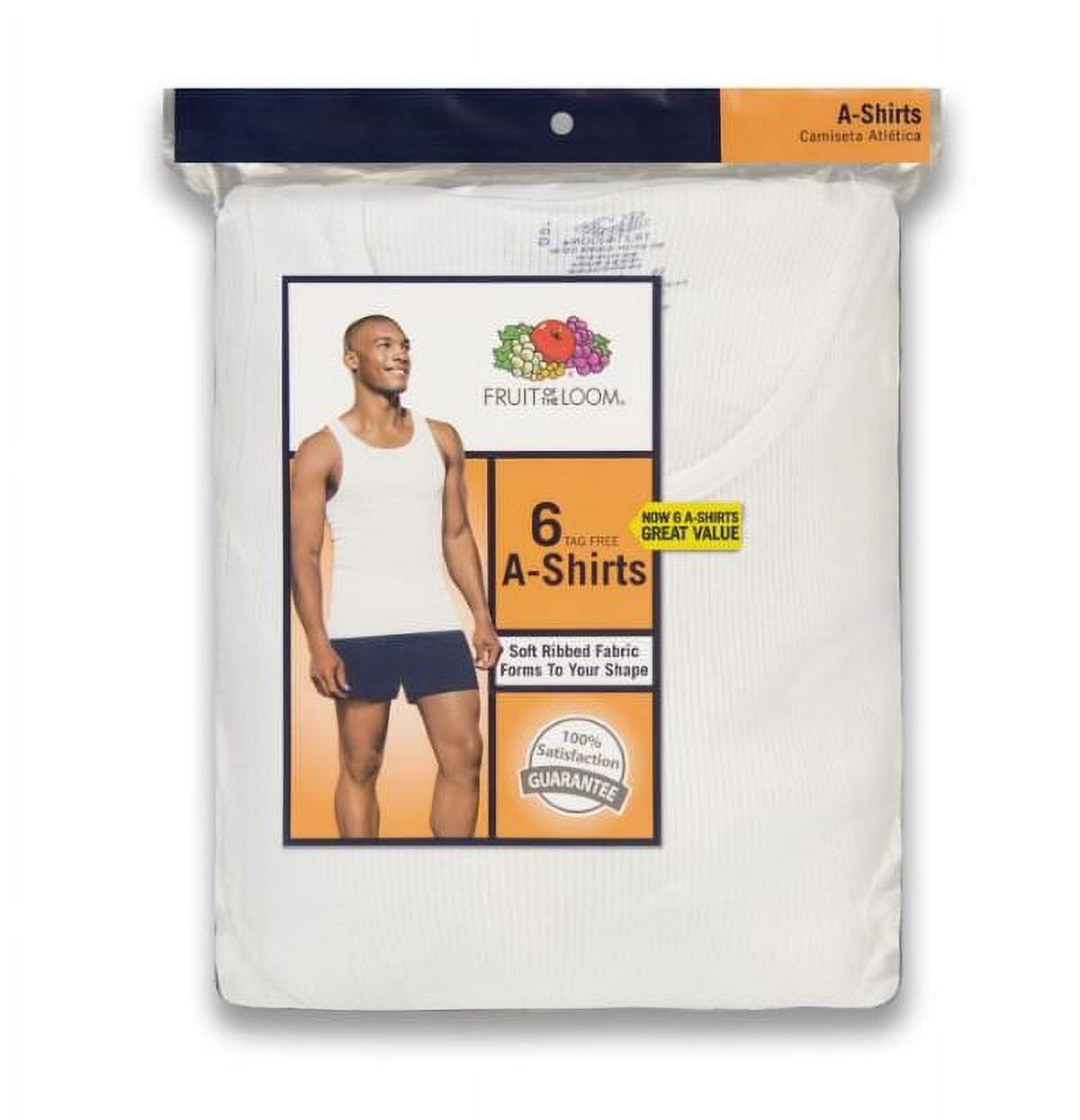 Fruit of the Loom Men's White A-Shirts 6 Pack, S