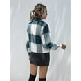 thumbnail image 3 of Women's Plaid Button Down Croped Shirt Shacket Jacket Long Sleeve Casual Fall Outwear with Pockets, 3 of 4
