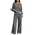 thumbnail image 2 of Women's Long Sleeve Sweatshirt Sets 2 Piece,Crew Neck Long Sleeve pullover Tops,Side Stripe High Waist Wide Leg Pants Pocket,Fall Tracksuit,Weekend Casual Outfits, 2 of 5