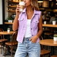thumbnail image 5 of Admvng Womens Collared Denim Sleeveless Vest Plus Size Button Down Chest Pocket Cropped Colored Jean Casual Layering Gilet, 5 of 8
