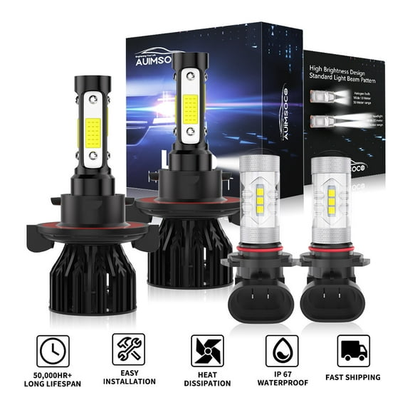 4x LED Headlight Bulbs For Mercury Grand Marquis 2006-2011, 6000K 9008 H10 Combo, 4000 Lumens Super White High Low + Fog Lights Kits, Non-polarity, 50000 Hours Lifespan, 300% Brighter