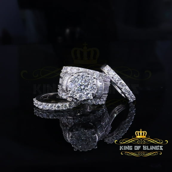 King of Bling's 925 Sterling Silver Round Cubic Zirconia 11.50ct Bridal White Womens Ring Size 9