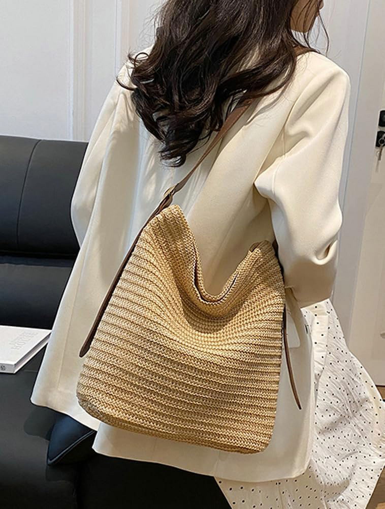 Zhengup Straw Tote Bag for Women Woven Shoulder Bag Large Crossbody Purse Summer Beach Handbag Top Handle Bag