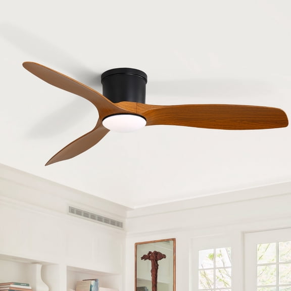 Sofucor 52 Inch Flush Mount Ceiling Fan with Light, 3 ABS Blades, Modern Low Profile Hugger Ceiling Fan for Bedroom Living Room