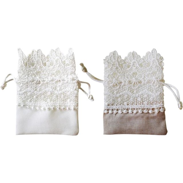 10 bolsas de regalo de arpillera de organza con cordón de organza para regalos de bodas, suministros de despedida de soltera, bolsas de joyería para baby shower, color blanco y beige
