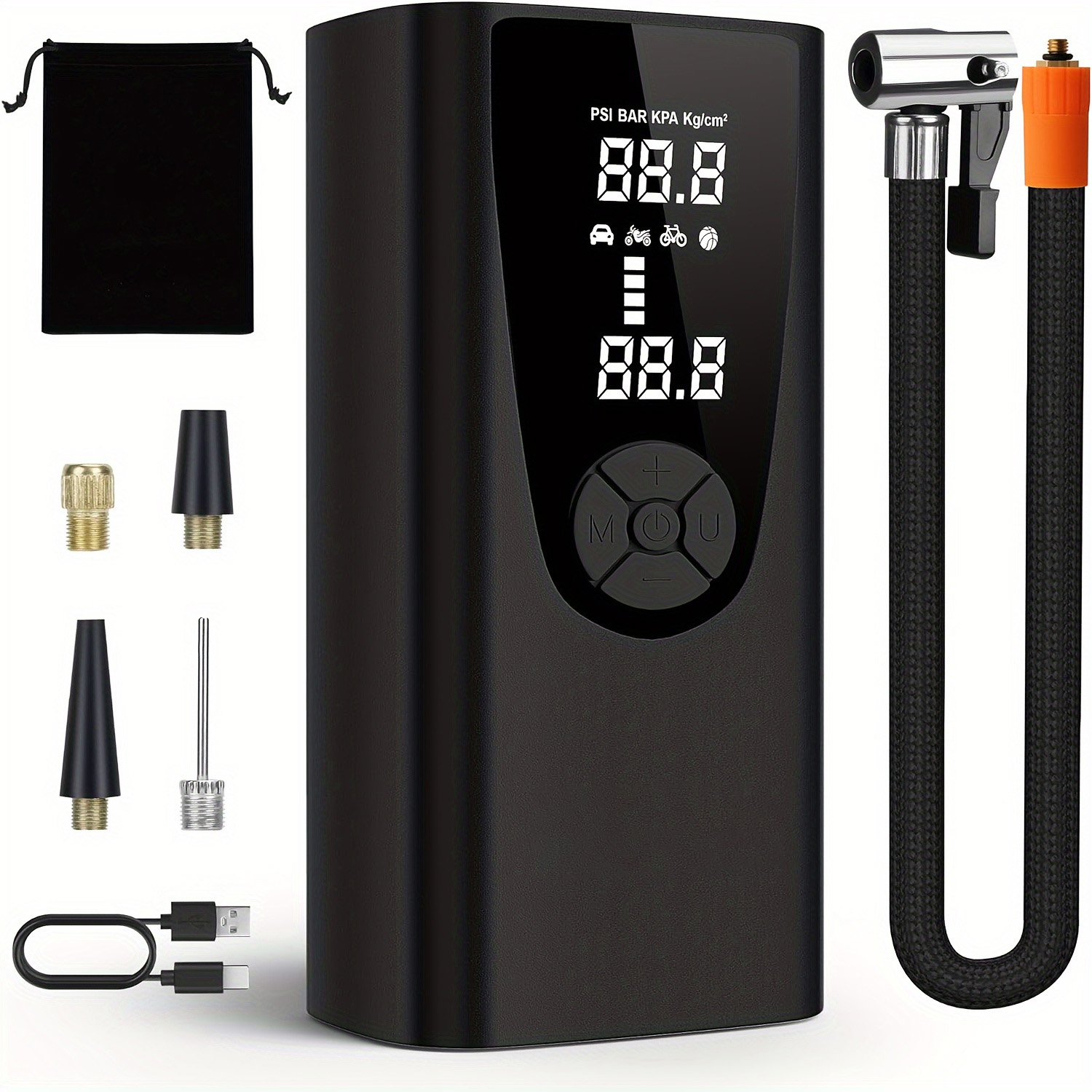 150 PSI Portable Tire Inflator - 20000mAh Cordless Air Pump with Pressure Gauge, Emergency Light for Vehicles & Balls (Black)​