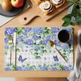 thumbnail image 2 of Purple Hydrangea Placemats Set of 4, Spring Eucalyptus Butterfly Grey Plaid Placemats for Dining Table, Place Mats for Kitchen Tabletop, Waterproof Wipeable Dining Table Mats Set, 2 of 9