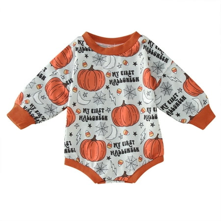 

HMOONORY Toddler Kids Girls Long Sleeves Pumpkin Romper Jumpsuit Cloths