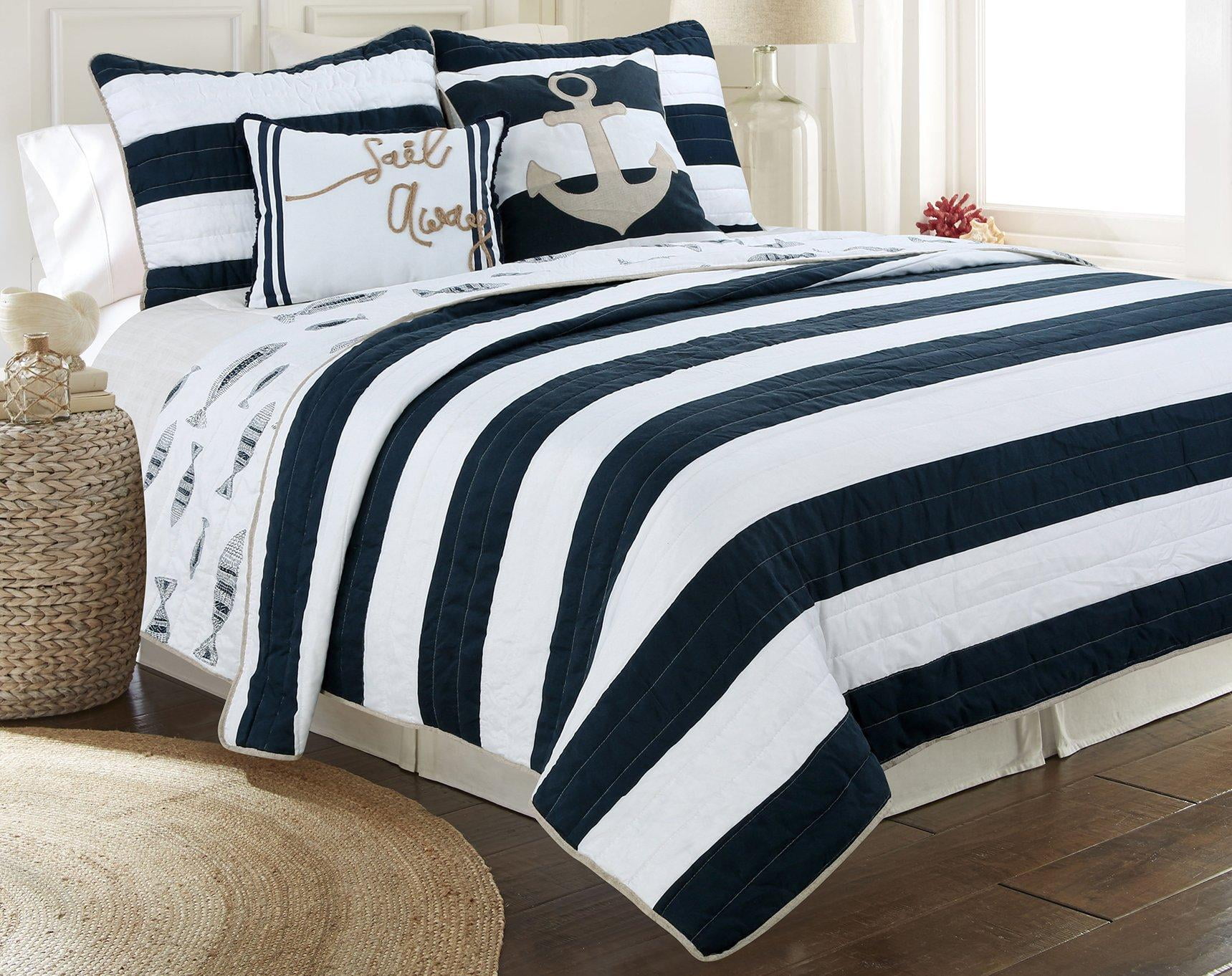 Tackle & Tides Cabana Stripe Starfish Quilt Set Full/Queen Navy blue