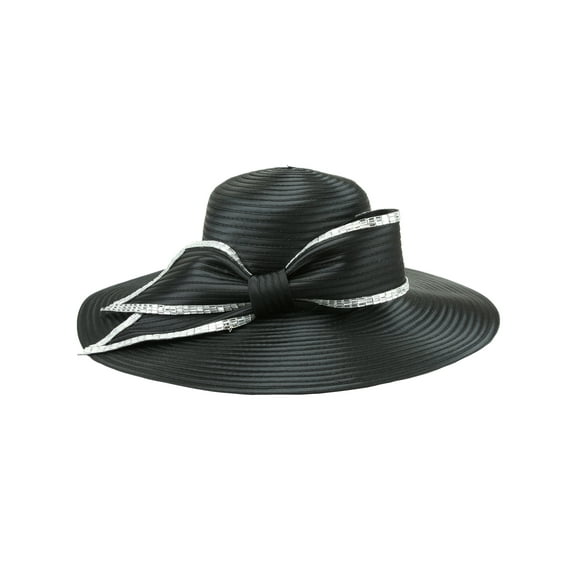 ChicHeadwear Elegant Side Bow Stone Trim Braid Hat - Black