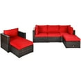 thumbnail image 4 of Gymax Ensemble de Conversation de Patio 6 Pcs Ensemble de Meubles Sectionnels en Rotin avec Coussins Rouges, 4 of 10