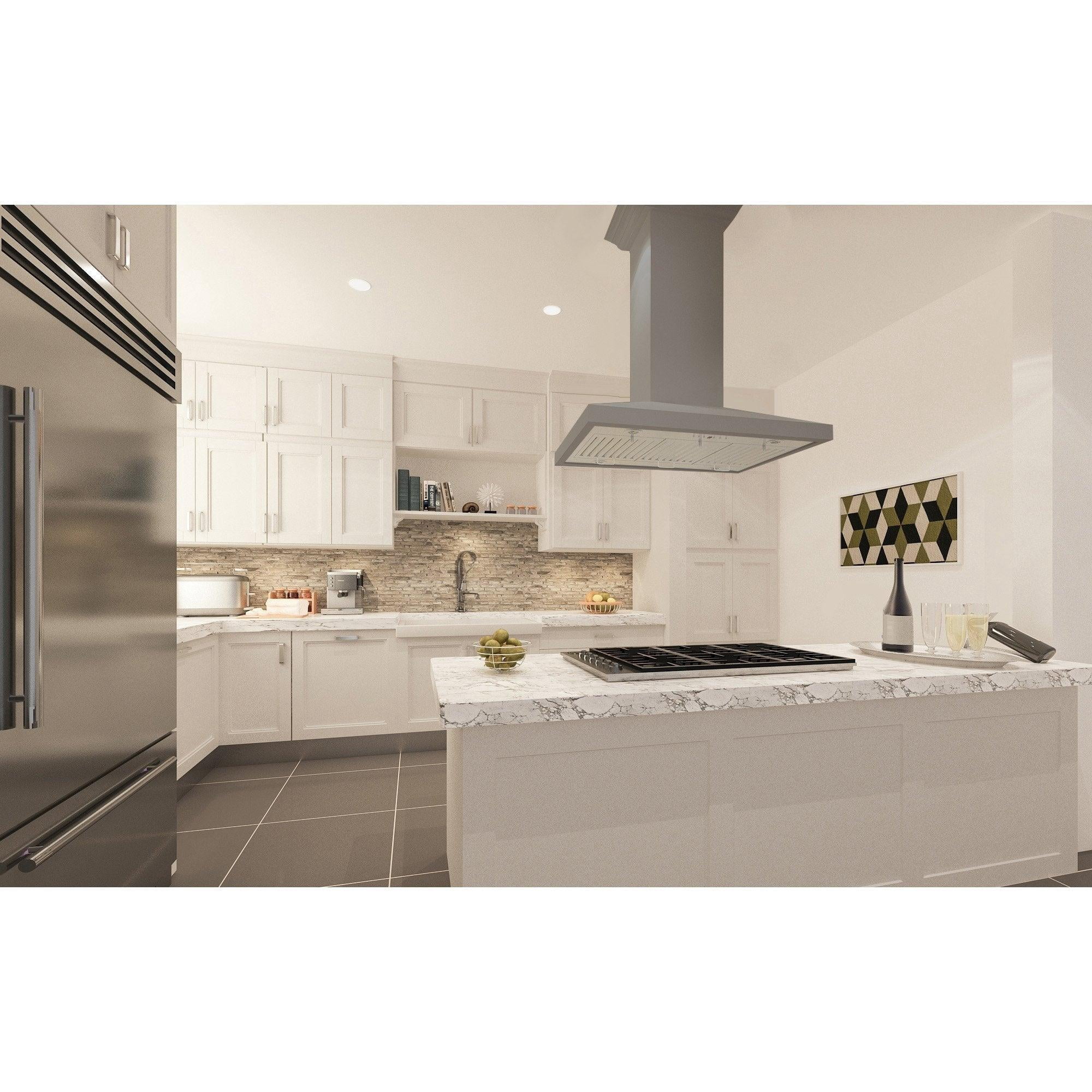 ZLINE 30 in. Wooden Island Mount Range Hood in Gray - Includes Motor