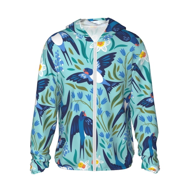 Fotbe Flying Swallows Chaqueta con Protección Solar UPF 50+ para Hombre y Mujer, Camisa con Capucha y Bolsillos-XX-Large