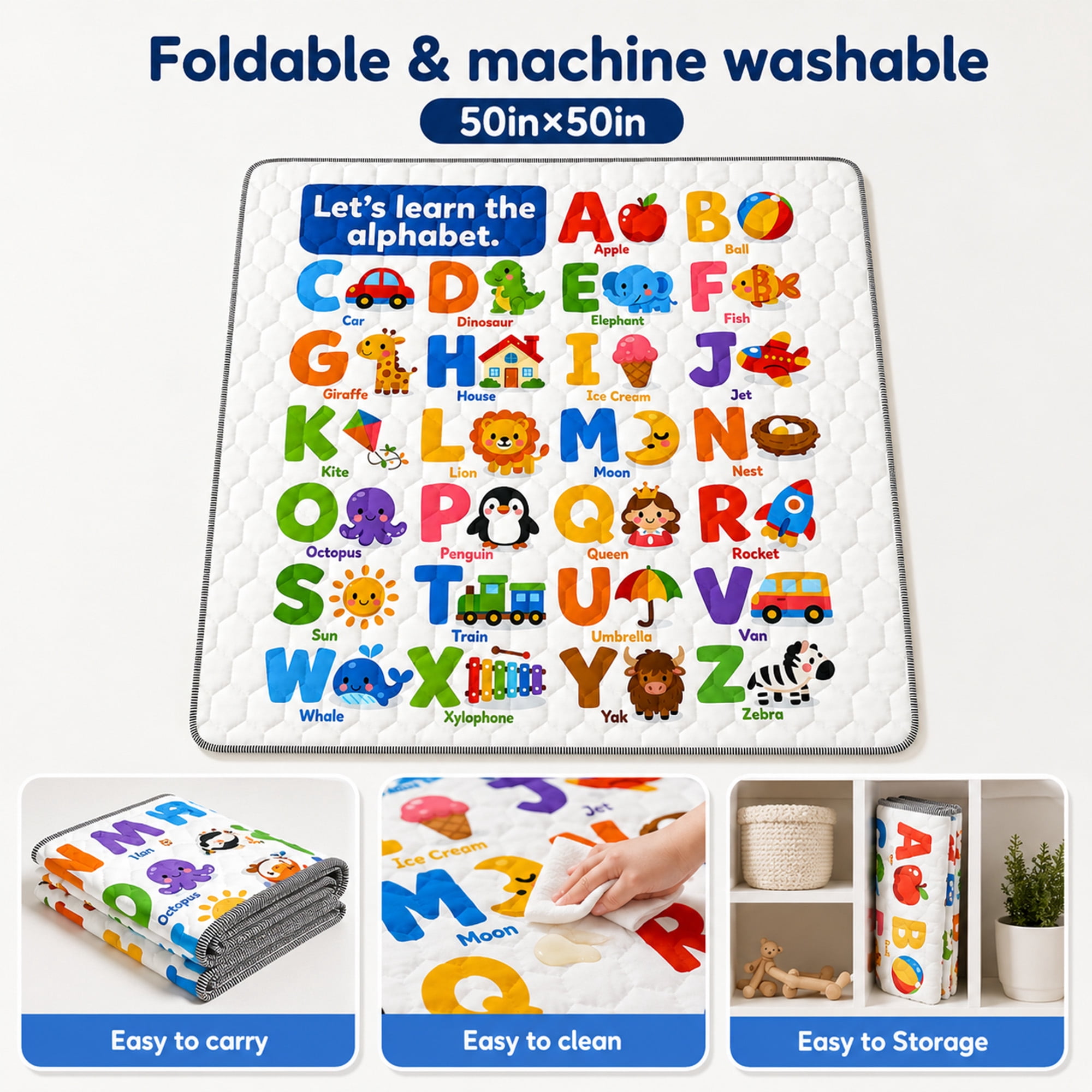 BEAUTYPEAK Baby Play Mat, 50"x50" Mat Perfect for Use Baby Playpen,Non-Slip Foldable Mat for Toddlers and Babies