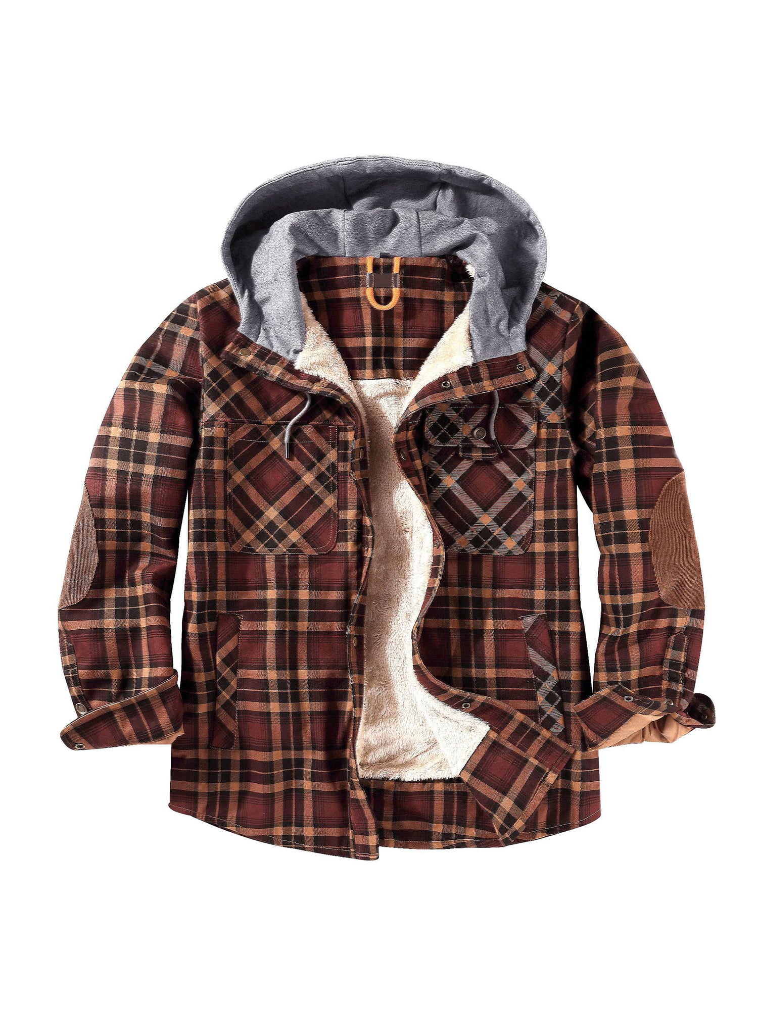 Mens Plaid Hooded Shirts Casual Long Sleeve Lightweight Shirt Jackets Button Up Relaxed Fit Hooded Quilted Shirt Jacket