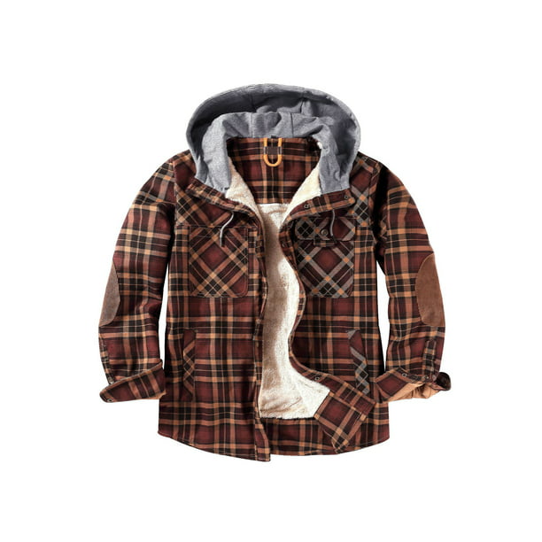 HIMONE Mens Plaid Button Down Jacket Sherpa Lined Casual Thickened 