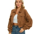 thumbnail image 4 of Defitshape Women's Crop Jacket Soft Long Sleeve Coat Fall Travel Fashion Spring Loose Corduroy Winter Outerwear Brown Small, 4 of 4