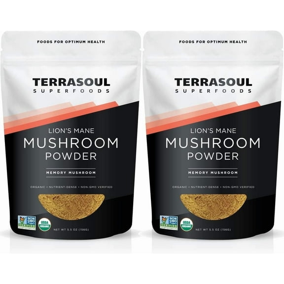 Terrasoul Superfoods Organic Lion's Mane Mushroom Powder (4:1 Extract), 11 Oz (5.5 Oz 2-Pack)
