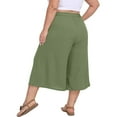 thumbnail image 3 of Bloomae Women's Plus Size Capri Culottes Pants Drawstring Elastic High Waisted Wide Leg Palazzo Trousers with Pockets for Summer Casual Wear Army Green XL, 3 of 6