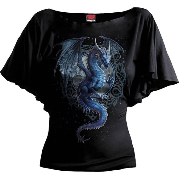 Spiral Direct T-Shirt à Encolure Bateau pour Femmes, Style Latin Tempête Dragon