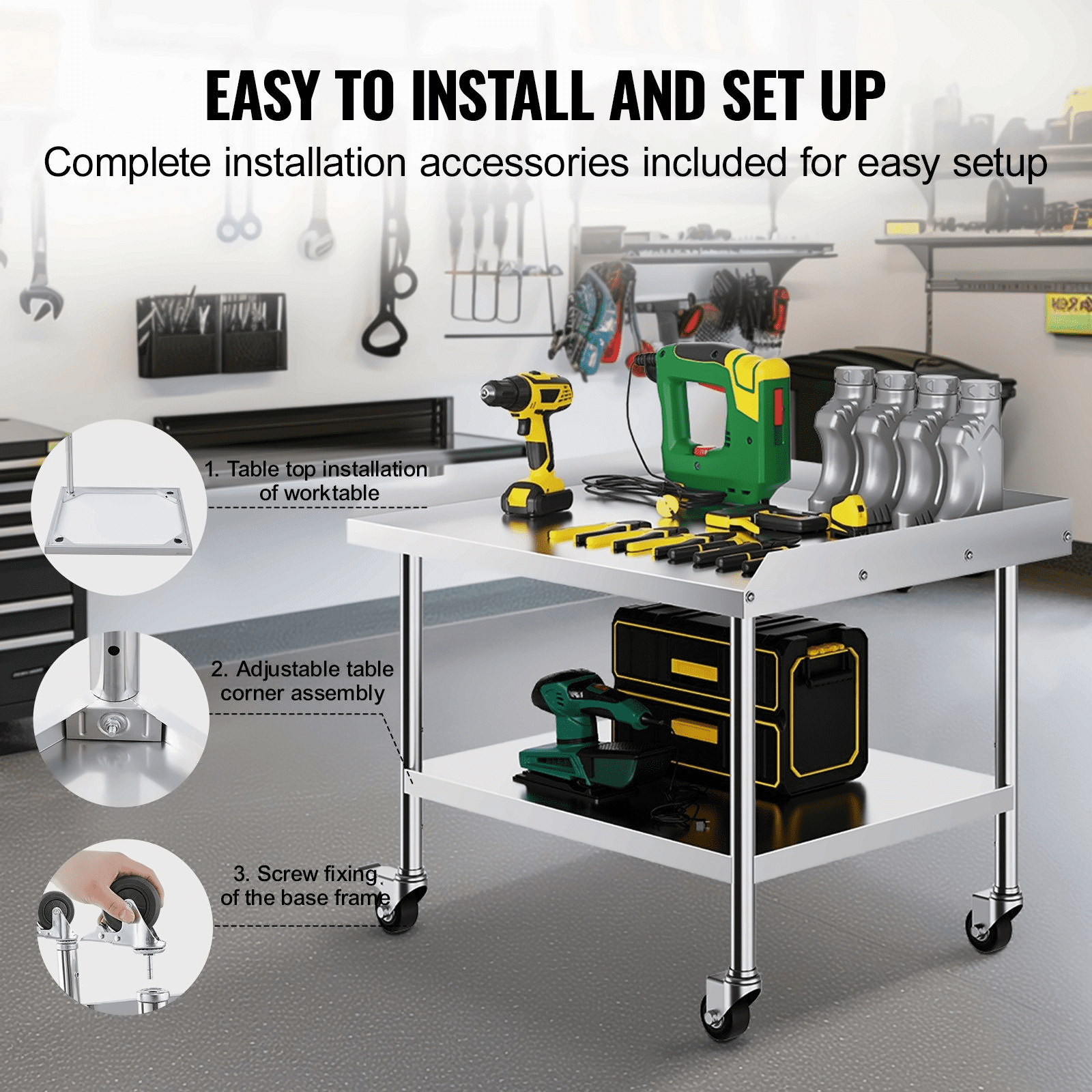 Stainless Steel Work Table 30x36x30 Inch - Commercial Kitchen Prep Table with Wheels & Backsplash - Heavy Duty Restaurant Workstation