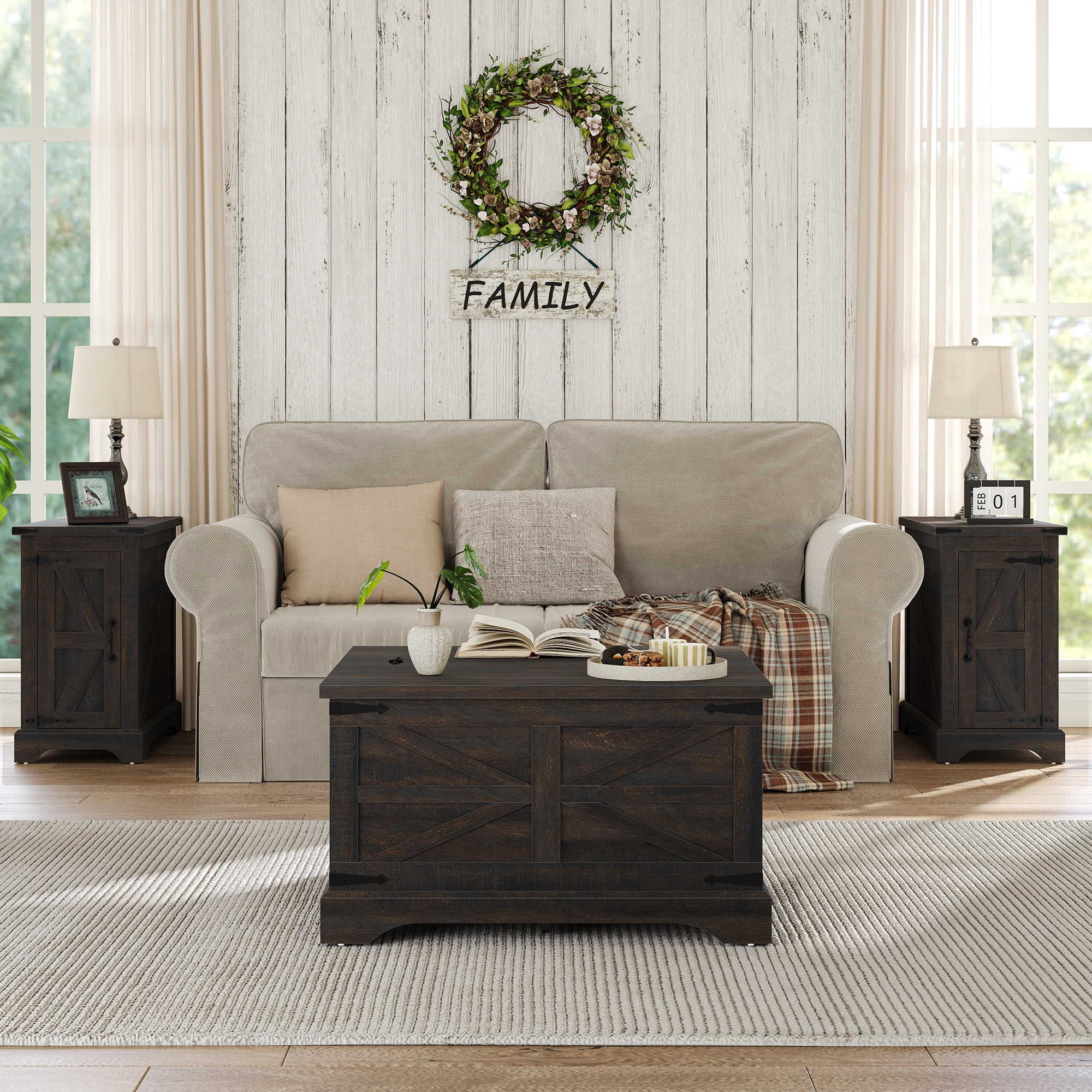 Furnihold Square Coffee Table with Storage Farmhouse Coffee Table with Lifting Top Modern Wood Center Table for Living Room Home Office, Dark Brown
